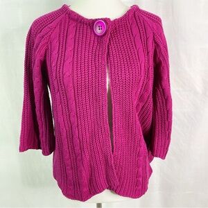 Vintage Avenue Fuchsia Pink Chunky Knit 3/4 Sleeve Cardiganan Sweater 18/20 XL